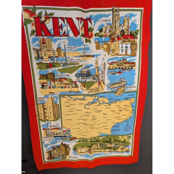 Vintage Linen Souvenir Tea Towel - Kent County - Picture 3 of 6